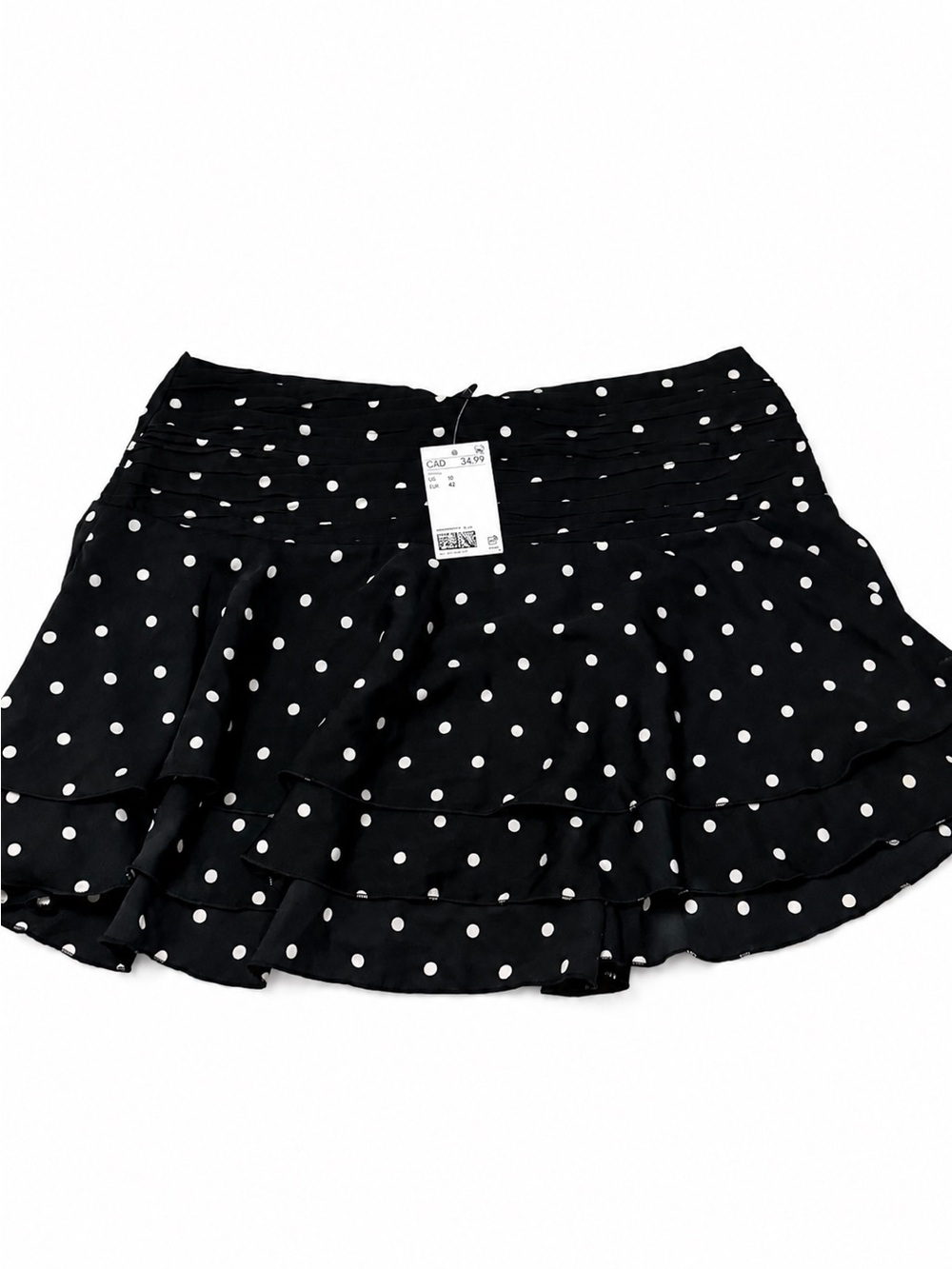H&M Black with White Polka Dot Ruffle Skater Skirt